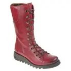 Fly London STER Womens Red Zip-Up Lace Wedge Leather Mid Calf Boots