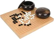 Go Masters Intermediate Go Set - 19 x 19 Wooden Board, 8mm Glass Stones and Bowls - Classic Strategy Board Game - Baduk/Wei Qi