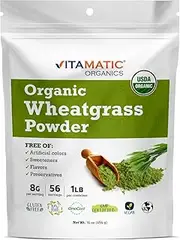 Vitamatic Certified USDA Organic Wheat Grass Juice Powder 1 Pound (16 Ounce)