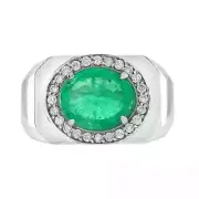 Art Deco Style Lab-Created Diamond Emerald Ring Best For Men 14K White Gold FN