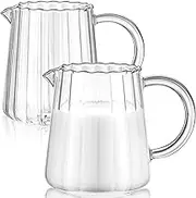 Leinuosen 2 Pcs Glass Pitcher - Elegant Shaped Creamer, Tea, Coffee, Milk Frothing Pitcher - Wave Style, 250 ml
