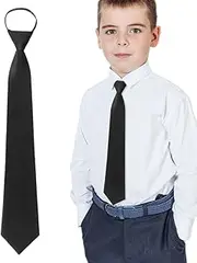 [UEIOAVL] Ties for Boys, 1 Piece Children's Ties with Zip, Pre-Tied with Elastic Band, Uniform, Pre-Tied Adjustable Tie for Wedding, Graduation, Appearance (Black)