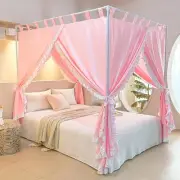 Peach Pink Canopy Bed Curtains with Top Ties and Tie Backs for Bedroom Decora...