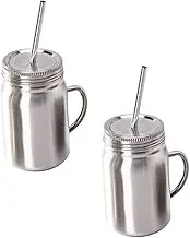 PRETYZOOM 2Pcs Stainless Steel Mason Jars Multi Functional Juice Cups with Handhold Design Portable and Containers for Home Office Use