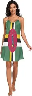 [RPLIFE] Dominica Flag Official Womens Slip, Sexy V Neck Satin Cami Sleep Dress, Small