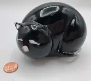 Art Glass Black Cat Curled Sleeping White Eyes Paperweight Figurine