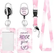ID Holder Marble Badge Holder Lanyard Set, Plastic ID Card Holder Retractable ID Case with Band, Kaluofan Card Case with Band, Bus Ticket Case, Card Holder Extendable