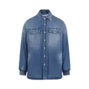 [Alexander Mcqueen] Alexander Mcqueen-Washed Blue Quilted Denim Shirt-Uomo 50 IT