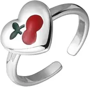[Izpack] Fashion Heart Cherry Adjustable Statement Ring for Women Girls Enamel Fruit Love Heart Open Stacking Finger Bands Eternity Friendship Rings Minimalist Jewelry Gifts Valentine's Day, Copper, No Gemstone