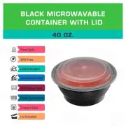 450 Pack - 40 oz. Black Round Bowls with Lids - Meal Prep Containers