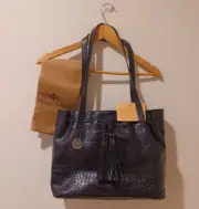 New Patricia Nash Leather Drawstring Tassel Witney Tote Bag Black Croc Embossed
