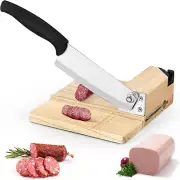 Biltong Slicer Beef Jerky Cutter with Wood Base and Built-In Knife Sharpener,...