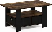 Furinno Andrey Coffee Table with Bin Drawer, Amber Pine/Black Small Non-Lift Top