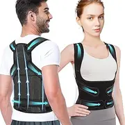 Back support posture corrector for men and women, adjustable to relieve upper and lower back pain, scoliosis(Black,Large)