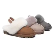 AUSTRALIAN SHEPHERD® UGG Slippers Kids Sheepskin Wool Slingback Waffle Plus - Grey / AU Kids 4-5 / EU 21-22