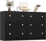 [Nicehill] 6 Drawers Dresser for Bedroom, Fabric Storage Tower, Dresser & Chest of Drawers Organizer，Storage Cabinet, Hallway, Closets, Living Room, Black Wooden Dresser（Black）