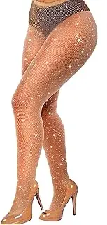 [VEBZIN] Sexy Sparkly Fishnets Stockings Jeweled High Waist Fishnet Tights for Women Rhinestone Party Pantyhose, Plus Size
