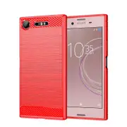 For Sony Xperia XZ1 Brushed Texture Carbon Fiber TPU Phone Case Red