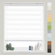 FOIRESOFT Standard Cordless Custom Zebra Roller Shades and Blinds [Basic, White, W 24 x H 72 inch] Dual Layer Sheer for Day and Night Light Control Privacy, 20 to 105 in Height