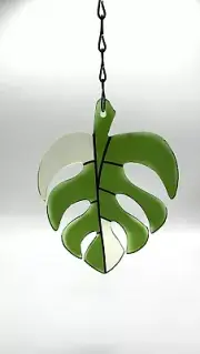 Monstera Plant Leaf Stained Glass Window Hanger 14”