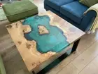 Square River Epoxy Green Resin Coffee, Center & Dining Table Top