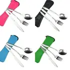 3Pcs Portable Stainless Steel Cutlery Set With Storage Case For Picnic Camping