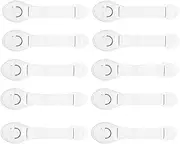 10 Pack Child Safety Strap Locks Baby Locks for Cabinets and Drawers, Toilet, Fridge & More. 3M Adhesive Pads. Easy Installation, No Drilling Required, White/Gray