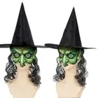 Spider Web Witch Wig Hat Mask Set Black Halloween Hat Makeup Demon Mask Men
