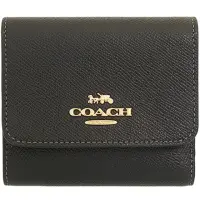 在飛比找momo購物網優惠-【COACH】黑色三折式防刮皮革零錢袋短夾