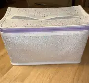 Clinique Skincare Makeup Beauty Cosmetic Train Case Bag Glitter White/Purple