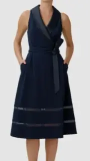 Adrianna Papell Women Blue Surplice Sleeveless Self-Tie Tuxedo Dress Size 12