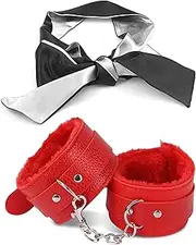Mask Red Fluffy Handcuffs For Ankles And Handcuffs and Blindfold for Adults hand restraints for couples sex blindfolds for couples