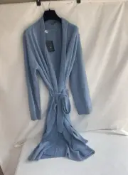 NATORI Velour Knitting Self-Tie Robe Blue L $88 NWT