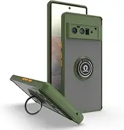 [JIEZUIMEI] Phone Case for Google Pixel 6 Pro Cover with Ring Holder,Ultra-Thin Translucent Matte Frosted PC Hard Back Cover,Soft Silicone TPU Bumper Army Green