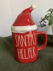 Rae Dunn Santa Clause Hat Topper Red & White “Santa Helper” Christmas Canister