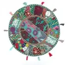 22" Embroidered Round Floor Pillow/Cushion Cover/Bean Bag With Patchwork Green