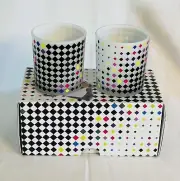 Bloomingdale's Diamond Checkered Multicolored Glass Votive Holders, Set of 2 NEW