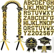 [Spakon] 62 Pcs Graduation Leis 2025 Graduation Ribbon Lei Necklace Decorations with Letter Wooden Pattern for Student