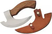 11” Short Handle Bearded Pizza Cutter Carbon Steel Axe Knife with Leather Sheath
