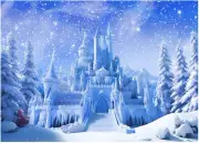 Ladvis 82.7"X59" Winter Frozen Backdrop, Blue Castle Background Winter Wonder...