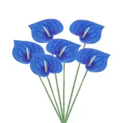 6Pcs 13" Artificial Anthurium Lily Flowers Floral Bouquet Decor, Navy Blue