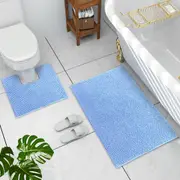 LINENOVA 2 Pieces 1200GSM Bath Mat Toilet Root Mat Set 100% Chenille(Blue)