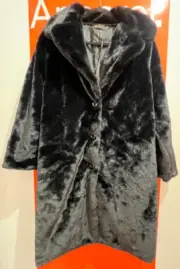 I Saw It First Black Button Up Collared Faux Fur Coat, Size 14,BNWT, RRP £90, B8