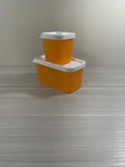 Tupperware Square Round Mini Containers Set of 2 Orange w/ White Seals New!