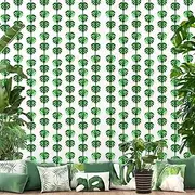 AIBIIN 2 Pack of 3.3x6.6ft Green Tropical Party Decorations Jungle Leaf Foil Fringe Curtain Streamers Backdrop Hawaiian Themed Tropical Palm Leaves Party Decorations Dinosaur Birthday Party Decoration
