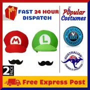 2 Pack Super Mario Luigi Brothers Adult Mens Kids Boys Cap Costume Hat Moustache