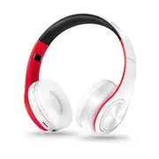 Wireless Headphones Bluetooth Headset Foldable Headphone Adjustable Earphones with Microphone for PC Mobile Phone Mp3 Red and white