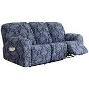 Stretch Recliner Sofa Cover Jacquard Reclining Cover with Side Pocket for 1/2/3 Seater, Bluish Grey