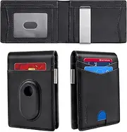 [SwanScout] Wallet for Galaxy SmartTag2, Money Clip Version, RFID Blocking Genuine Leather Bifold Wallet With Gift Box (Not Include Tracker), Black, for SmartTag2, Wallets With a Tracker Holder