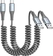 Coiled USB Type C Cable [2-Pack, 1m], Retractable iPhone 16 Charger Curly USB C Cable for iPhone 15 16 Pro Max Plus, Samsung Galaxy S25 S24 S23 S22 S21 S20 S10 S9 S8 Note 20 10 A54 53, Moto LG Pixel